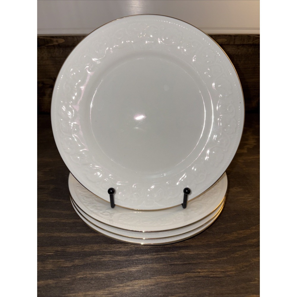 4 Farberware "Calais" 7.5"  Salad Plates #4173 Pattern w/ 22k Gold Edging